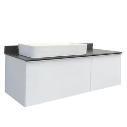 Тумба с раковиной Comforty Милан 120, 120х54,5х52 см, подвесная, 1 выдвижной ящик, ЛДСП/МДФ, прямоугольная, цвет-белый/графит/раковина COMFORTY 78189, прямоугольная, цвет белый, накладная