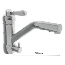 Смеситель для кухни/мойки Accoona, с подключением к фильтру с питьевой водой, однорычажный, поворотный, керамический, длина излива 240 мм, латунь, цвет хром