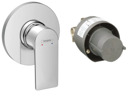 Смеситель для душа Hansgrohe Rebris E однорычажный, скрытого монтажа, Ø 11 см, со скрытой монтажной частью, керамический, настенный/встраиваемый, круглый, без излива, без шланга/лейки, латунь, цвет хром