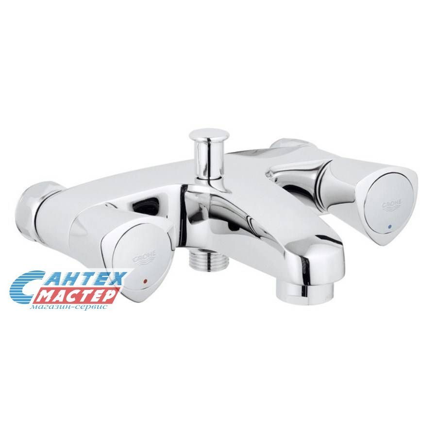 Смеситель для ванны/душа Grohe Costa S двухвентильный, настенный, излив 144 мм, латунь хром, короткий, универсальный, горизонтальный, вентильный, кран, комплект, сантехника, размер, характеристики, высота, расстояние (Грое) 