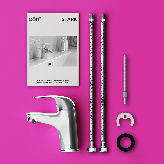 Смеситель для раковины Dorff Stark однорычажный, излив короткий, длина 92 мм, керамический, латунь, цвет хром