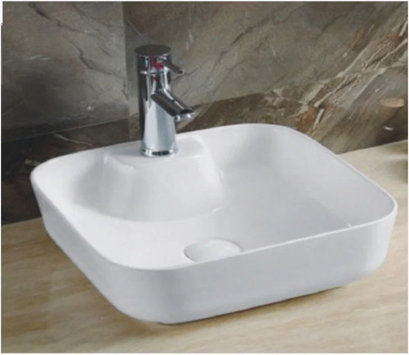 Раковина CeramaLux 9443 40х14,5х40 накладная, квадратная, керамическая/фарфоровая, цвет белый, с отверстием под смеситель, без слива-перелива