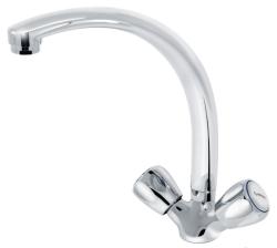 Смеситель для кухни/мойки Варион ПАРМА излив MAXI, двухвентильный, поворотный, кран-буксы, длина излива 210 мм, латунь, цвет хром