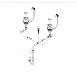 Двойной сифон ALVEUS 114-PP-114-POPUP PURE, диаметр слива 90 мм, клапаном-автоматом, с переливом, гидрозатвор/мокрый затвор, ABS пластик, для кухонных моек Pure 60