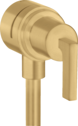 Шланговое подсоединение Axor Citterio Fixfit Stop, с запорным вентилем, с рычаговой рукояткой, размер 6 см, цвет шлифованное золото, круглое, настенное, латунное, с клапаном обратного тока, подключение для душевого шланга