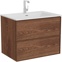 Тумба с раковиной Vitra Metropole Edge 80, 795х620х530 мм, подвесная, 2 выдвижных ящика, МДФ, система плавного закрывания, прямоугольная, цвет: ореховое дерево/умывальник, прямоугольный, цвет белый