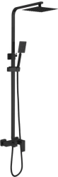 Душевая система Haiba, настенная, высота- 1412 мм, цвет черный, комплект: однорычажный смеситель/излив/тропический душ (с верхней лейкой)/лейка/держатель лейки/штанга/шланг, нержавеющая сталь, наружного монтажа