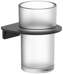 Подстаканник одинарный IDDIS Noa, настенный, сплав металлов/стекло, форма округлая, для щеток в ванную/туалет/душевую кабину, цвет черный матовый