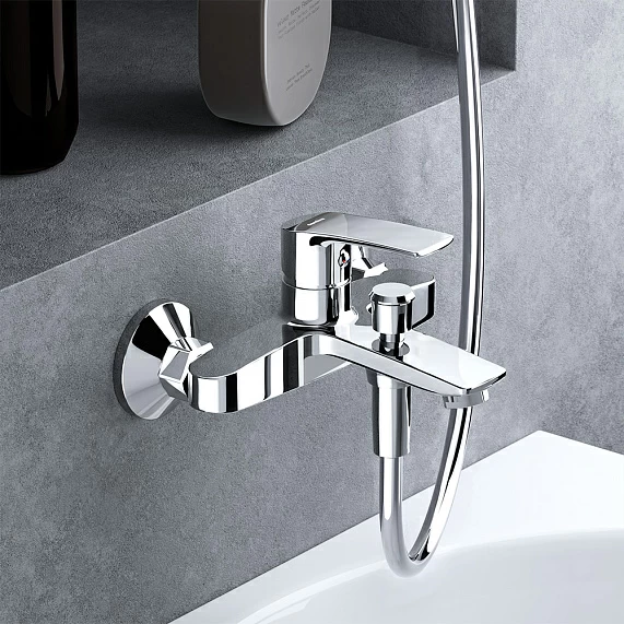 Смеситель для ванны/душа Damixa Eclipse 2.0 однорычажный, керамический, настенный, излив короткий литой 152 мм, латунь, цвет хром