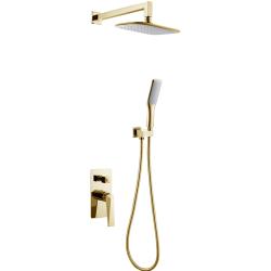Душевая система Boheme Venturo, встраиваемая, цвет золото, комплект: однорычажный, смеситель/тропический душ (с верхней лейкой)/лейка/шланг, встраиваемый (скрытый) монтаж