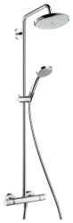 Душевая система Hansgrohe Croma Showerpipe 220 1jet, высота 121,3 см, цвет хром, комплект: верхний душ/ручной душ/термостат для душа/штанга для душа/держатель для душа/душевая штанга, наружного монтажа, настенная, нержавеющая сталь