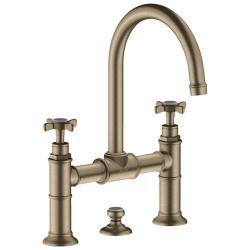 Смеситель для раковины Axor Montreux 220, двухвентильный, с крестообразными рукоятками, поворотный излив, длина излива 17,5 см, керамический, латунь, цвет шлифованный никель