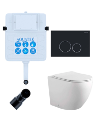 Комплект Aquatek Европа смывной бачок INS-0000019, унитаз напольный, приставной AQ1902-00 с тонким сиденьем soft-close, кнопка черная KDI-0000020