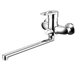 Смеситель для ванны/душа Bravat Loop, настенный, однорычажный, поворотный, длина 418 мм, керамический, латунь, цвет хром