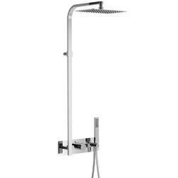 Душевая система Excellent Krotos Rain, настенная, 940-1050 мм, цвет хром, комплект: термостатический смеситель/тропический душ (с верхней лейкой)/лейка/стойка/шланг, латунь, наружного монтажа