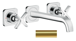 Смеситель для раковины/умывальника Axor Citterio E на 3 отверстия, двухвентильный, настенный, скрытого монтажа, фиксированный излив, длина излива 22 см, керамический, латунь, цвет полированная медь, с незапираемым сливным набором