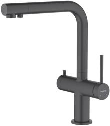 Смеситель для кухни/мойки Aquatek Европа с каналом для фильтрованной воды, однорычажный, поворотный, керамический, излив 221 мм, высота излива 285 мм латунь, цвет матовый черный