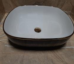Раковина для ванной CeramaLux NC D1302H134-1 50,5х13,5х40,5 накладная, прямоугольная, керамическая/фарфоровая, цвет белый/черный, без отверстия под смеситель, без слива-перелива