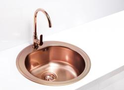 Мойка кухонная ALVEUS FORM MONARCH 30 COPPER-90 51х51х18,5 см, слив 90, врезная над столешницей, нержавеющая сталь с PVD покрытием, круглая, цвет медь, 1 отверстие под смеситель, в комплекте с выпуском без сифона Мойка кухонная ALVEUS FORM MONARCH 30 COPPER-90 51х51х18,5 см, слив 90, врезная над столешницей, нержавеющая сталь с PVD покрытием, круглая, цвет медь, 1 отверстие под смеситель, в комплекте с выпуском без сифона