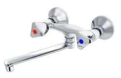 Смеситель для кухни/мойки Варион Лазер В.П двухвентильный, кран-буксы (керамика), с поворотным/плоским изливом 180 мм, латунь, цвет хром, настенный (Varion) 1105362