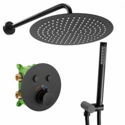 Душевая система встраиваемая REA MILER, цвет черный матовый, комплект: термостатический смеситель/тропический душ (с верхней лейкой)/лейка/шланг