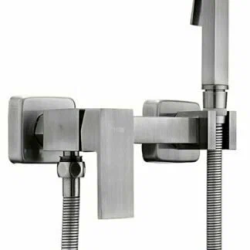 Смеситель с гигиеническим душем Accoona, настенный, однорычажный, керамический, без излива, с гибким шлангом/лейкой, латунь, цвет сатин