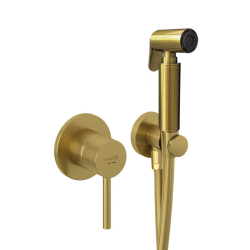 Смеситель с гигиеническим душем KLUDI BOZZ со встраиваемой частью, однорычажный, керамический, без излива, с гибким шлангом/лейкой, латунь, цвет золото брашированное 38998N076