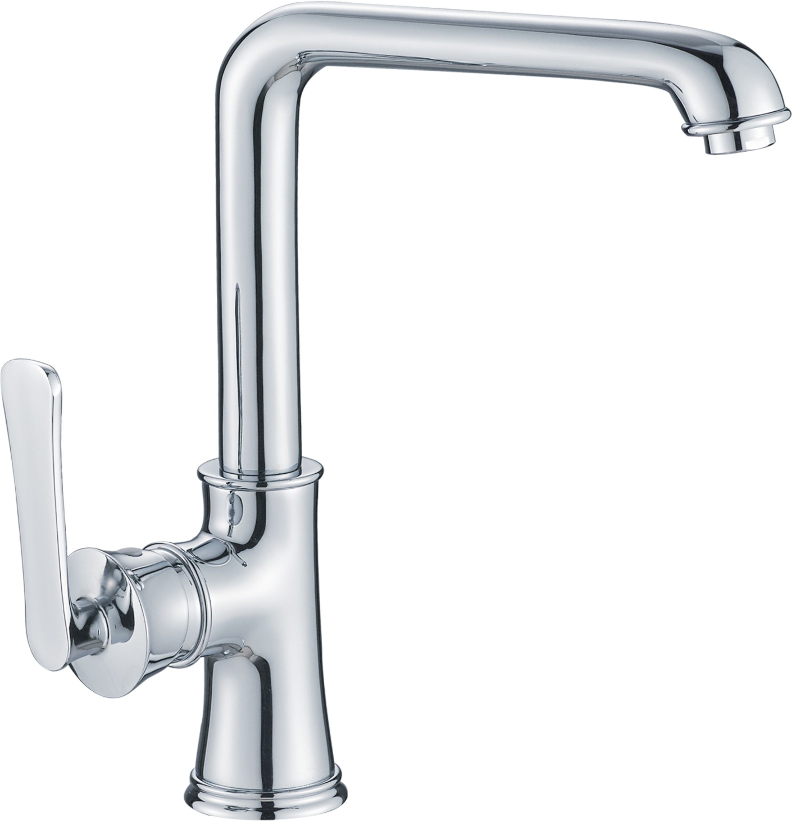 Смеситель для кухни/мойки HAIBA однозахватный, поворотный, латунный, с высоким изливом, длина 234 мм, латунь, цвет хром