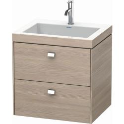 Тумба c раковиной Duravit Brioso, 60х48х61,3 см, подвесная, 2 выдвижных ящика, ДСП, цвет: сосна серебристая/хром /Vero Air, мебельная, прямоугольная, цвет белый, фарфоровая, без отверстия под смеситель, без перелива