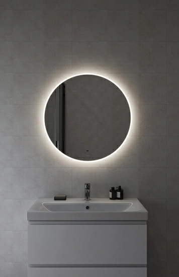 Зеркало Cersanit ECLIPSE Fusion 72x72х2,9 с подсветкой круглое, ударопрочный пластик, подвесной, для ванны, LED/ЛЕД-подсветкой, навесное/подвесное/настенное