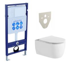 Комплект унитаза с инсталляцией Aquatek Европа New (Сет) c сиденьем микролифт, безободковый, без кнопки, без крепления