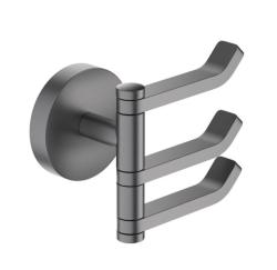 Крючок тройной Aquatek Бетта настенный, нержавеющая сталь/латунь, форма округлая, для полотенец/халатов в ванную/туалет/душевую кабину, цвет оружейная сталь