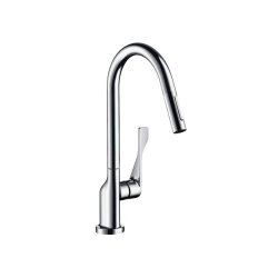 Смеситель для кухни/мойки Axor Citterio 250, однорычажный, керамический, с поворотным/вытяжным изливом, длина 22 см, латунь, цвет хром, кухонный