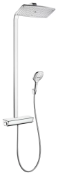 Душевая система Hansgrohe Raindance E Showerpipe 360 1jet, высота 106,6 см, цвет хром/белый, комплект: верхний душ/ручной душ/термостат для душа/штанга для душа/держатель для душа, наружного монтажа, настенная, латунная, с термостатом
