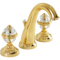 Смеситель для раковины Migliore Cristalia, двухвентильный, излив короткий, неповоротный, длина 150 мм, керамический, латунь, цвет золото