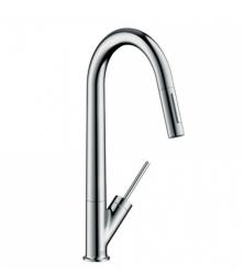 Смеситель для кухни/мойки Axor Starck 270 Eco, однорычажный, керамический, с поворотным/вытяжным изливом, длина 23,5 см, латунь, цвет хром, кухонный