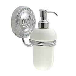 Дозатор жидкого мыла Migliore Montecarlo, настенный, керамика/латунь, форма округлая, для мыла в ванную/туалет/душевую кабину, цвет хром/белый