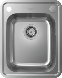 Мойка кухонная Hansgrohe 340, S41, S412-F340, 42х52х21,5 см, врезная/встраиваемая сверху, нержавеющая сталь, прямоугольная, цвет нержавеющая сталь, 1 отверстие под смеситель, автоматический дренаж с сифоном