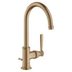 Смеситель для раковины Axor Montreux 210, однорычажный, с рычаговой рукояткой, поворотный излив, длина излива 17,5 см, керамический, латунь, цвет шлифованная бронза, со сливным гарнитуром