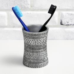 Стакан WasserKRAFT Salm, настольный, материал: полирезин, форма округлая, для зубных щеток в ванную/туалет/душевую кабину, цвет серый