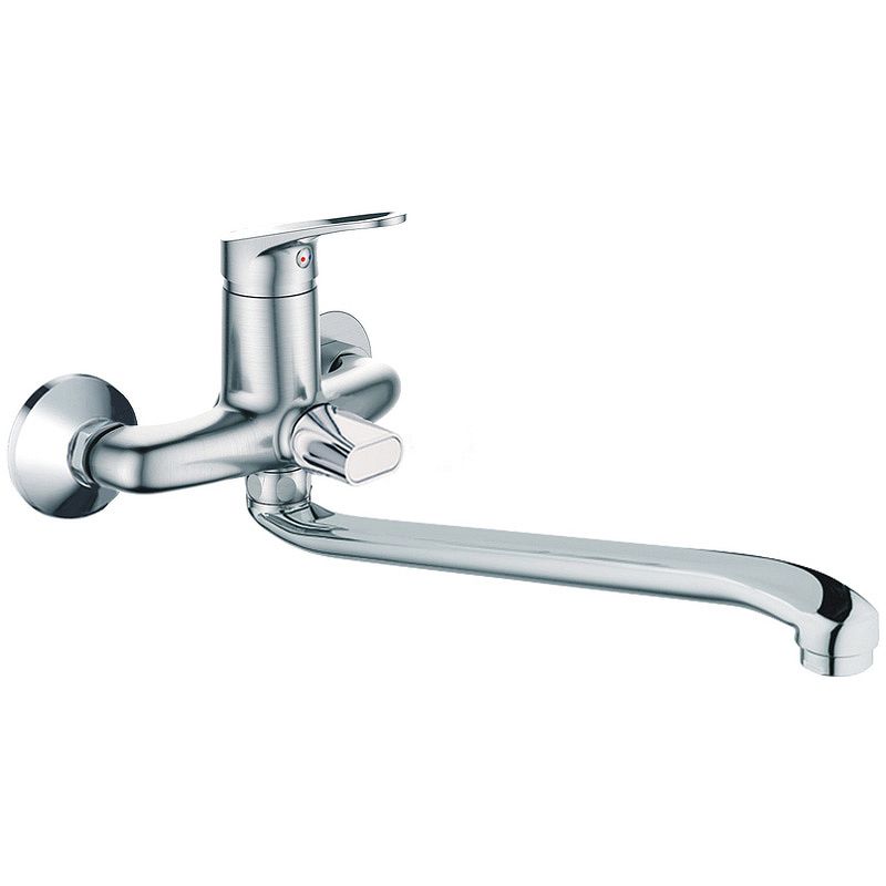 Смеситель для ванны/душа HAIBA однозахватный, хромированный, настенный, излив длинный 429 мм, поворотный, латунь, цвет хром матовый