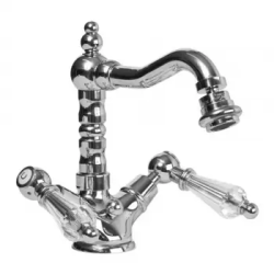 Смеситель для биде Cezares Diamond, двухвентильный, низкий, длина излива 155 мм, поворотный, керамический, латунь, цвет хром, с донным клапаном