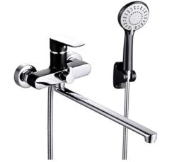 Смеситель для ванны/душа VIEIR, настенный, однорычажный, поворотный, керамический, длина излива 350 мм, латунь, цвет черный/хром