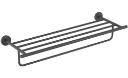 Полка Aquatek Оберон с полотенцедержателем, 600х220 мм настенная, цвет матовый черный, нержавеющая сталь/латунь, прямоугольная, подвесная, для душа/ванной