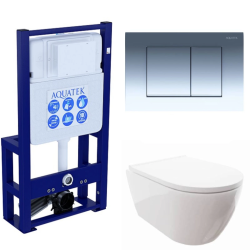 Комплект унитаза с инсталляцией Aquatek Поларис (Сет) c сиденьем микролифт, с клавишей смыва (кнопкой, клавишей двойного смыва) хром, без крепления