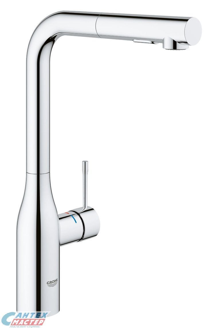 Смеситель для кухни/мойки Grohe Essence однорычажный, керамический, с поворотным выдвижным изливом, длина 204 мм, латунь, цвет хром, кухонный, хромированный, вертикальный, однорукий, одноручный, однозахватный, одноручковые, кран, комплект