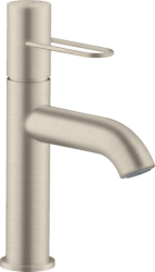 Смеситель для раковины/умывальника Axor Uno 100, однорычажный, с рукояткой-петлей, фиксированный излив, длина излива 12,7 см, керамический, латунь, цвет шлифованный никель, с незапираемым сливным набором