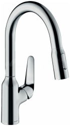 Смеситель для кухни/мойки Hansgrohe Focus M42, 180 2jet sBox, однорычажный, керамический, с поворотным/вытяжным изливом, длина 20,7 см, латунь, цвет хром