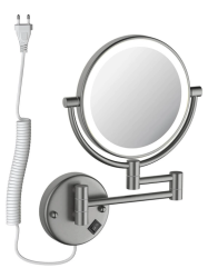 Зеркало Aquatek AQ4915BGM косметическое, круглое, настенное, увеличение x 5, с подсветкой, цвет оружейная сталь, латунь