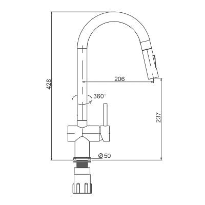 Смеситель для кухни/мойки Splenka S204.49.06 однорычажный, поворотный/выдвижной излив, керамический, высота 237 мм, длина 206 мм, нержавеющая сталь, цвет черный